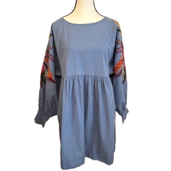 Free people Blue Long Sleeve Dress with Embroidered Sleeves - Picture 1 of 8